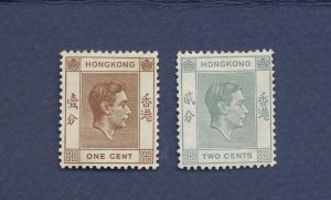 HONG KONG - Scott 154 & 155  - unused hinged - 1938