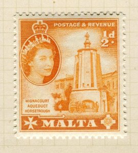 MALTA; 1953 early QEII Pictorial issue fine Mint hinged 1/2d. value