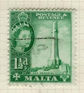 MALTA; 1956 early QEII pictorial issue fine used 1.5d. value