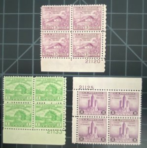 US Stamps-SC# 727 - 729 - Plate Blocks Of 4 - MNH - SCV = $12.50