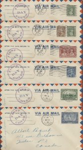 1935 #211-216 Geo V Silver Jubilee Set of 6 FDCs Air Mail Cover Handstamp Cachet