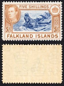 Falkland Is SG161b 5/- indigo and yellow brown U/M Cat 1100 pounds