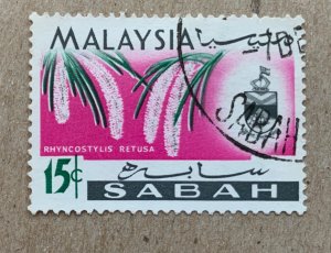 Sabah 1965 15c Orchid, used. Scott 22, CV $0.25. SG 429