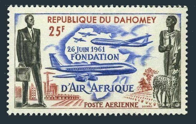 Dahomey C17,MNH.Michel 191. AIR AFRIQUE 1962.Modern & Ancient Africa.Plane,Sheep