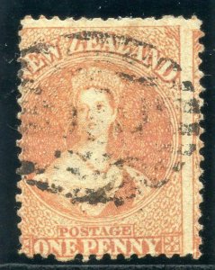 New Zealand 1862 QV 1d orange-vermilion very fine used. SG 68.