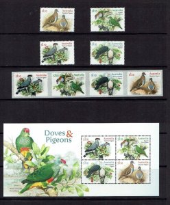 Australia: 2021, Doves and Pigeons, Gummed and adhesive sets + M/Sheet, MNH