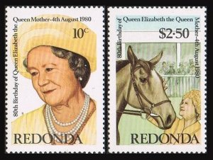Redonda-Antigua 1980 QUEEN MOTHER 89th.ANNIVERSARY/HORSE Set (2) MNH