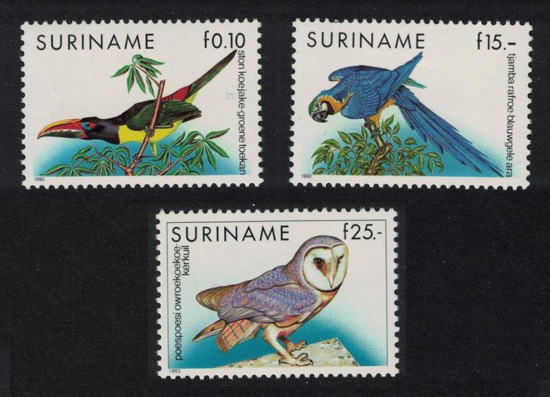 Suriname Aracari Macaw Owl Birds 3v SG#1472-1474+1542 CV£70+