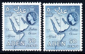 Aden - 1956 QEII 50c deep blue MH* SG 59 & 59a