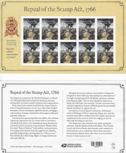 ​USA#5064 Repeal of the Stamp Act 1766 pane  of 10 Forever stamps (MNH)