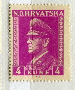 CROATIA; 1943 early Ante Pevelic issue fine MINT MNH unmounted 4k. value