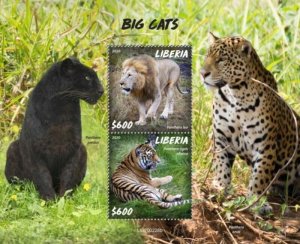 Liberia - 2020 Big Cats on Stamps - 2 Stamp Souvenir Sheet - LIB200228b
