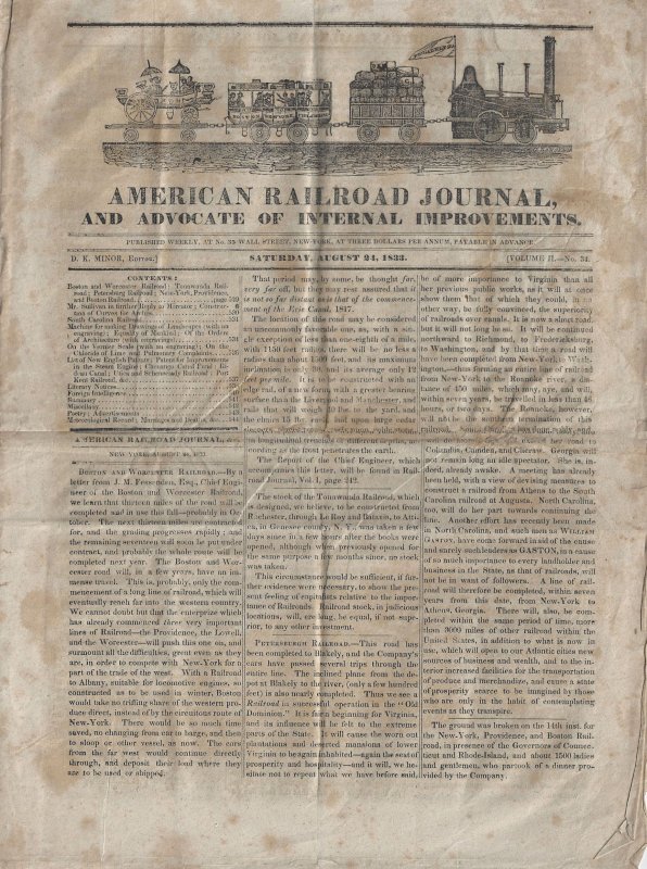 1833 - American Railroad Journal - Ephemera 1066