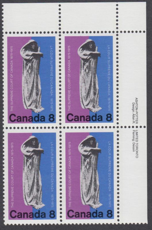 Canada - #669 Supreme Court Plate Block - MNH