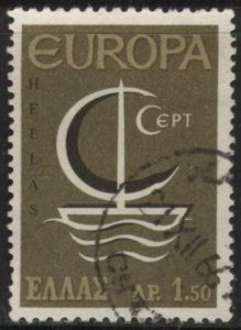 Greece 862 (used) 1.50d Europa: symbolic sailboat, ol (1966)