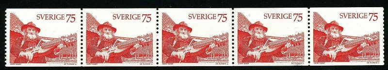 Sweden 1975 Keyed fiddle. Strip of five. Engraver Slania. MNH