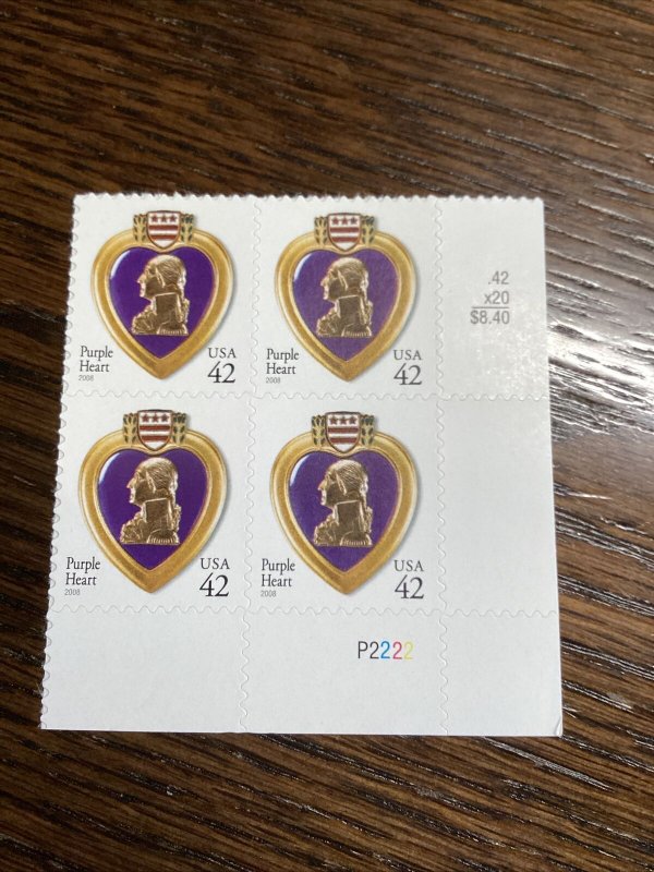 Scott #4264Purple Heart Plate Block of 4 Stamps - MNH-2008-US-Buyers Choice Of 1