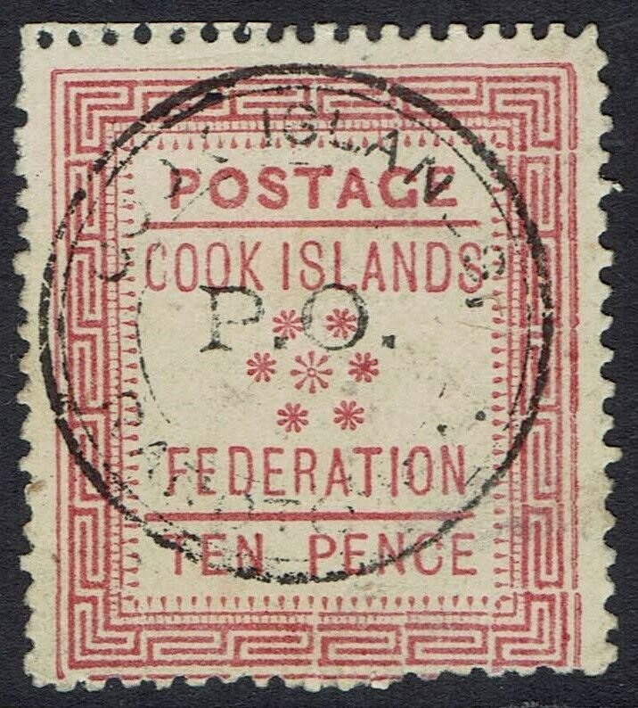 COOK ISLANDS 1892 TYPESET 1ST ISSUE 10D USED  