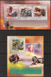 Guinea 2014 Animals Elephants (2) Sheet + S/S MNH
