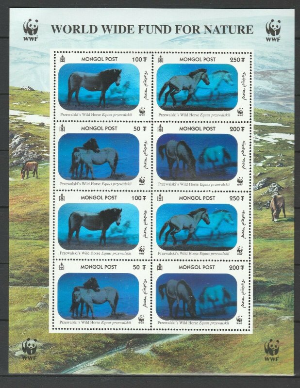 Mongolia 2000 WWF Horses, hologram stamps MNH sheet