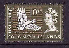 Solomon Is.-Sc#141-unused NH 10sh olive green and yellow-Birds-1965-