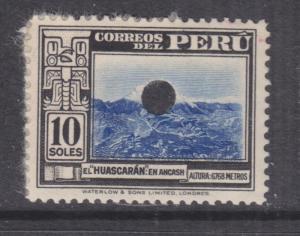 PERU, 1938 Mt. Huascaran, 10s. Waterlow, London,Punched Proof, paper on reverse