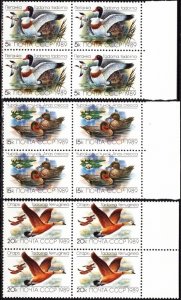 RUSSIA/USSR 1989 FAUNA: Birds / Ducks. Blocks of 4v, MNH