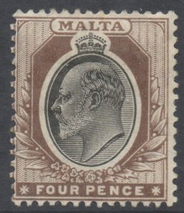 Malta Scott 37 - SG54, 1904 Edward VII 4d Brown MH*