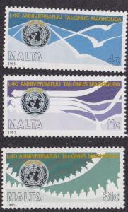 Malta # 665-667, U.N. 40th Anniversary, NH 1/2 Cat.