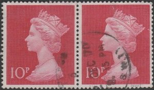 Great Britain #MH165 1970 10c Red QEII Machin Head USED-F-VF. Pair.