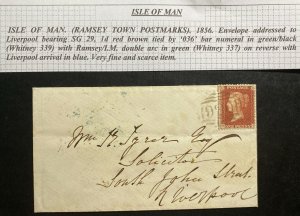 1856 Ramsey Isle Of Man England Vintage Cover to Liverpool Red Penny