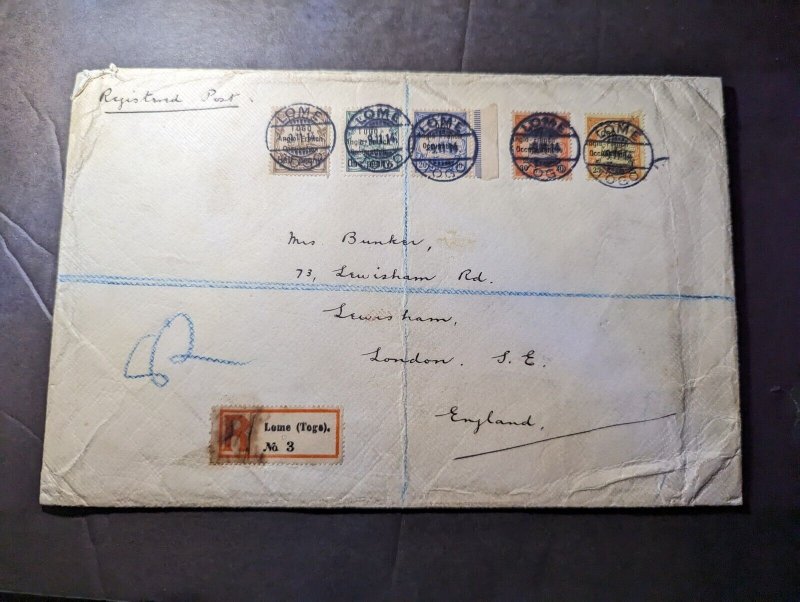 1914 Registered Togo Cover Lome to Lewisham London SE England