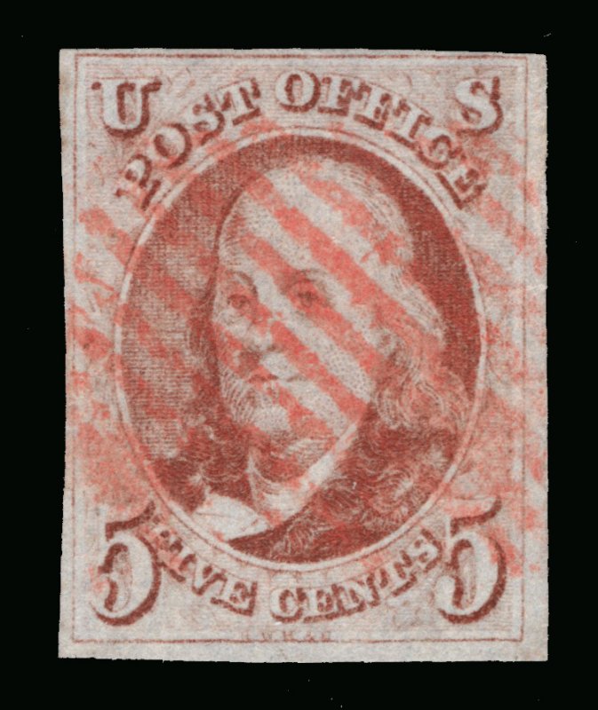 MOMEN: US STAMPS #1 RED GRID USED LOT #93747*