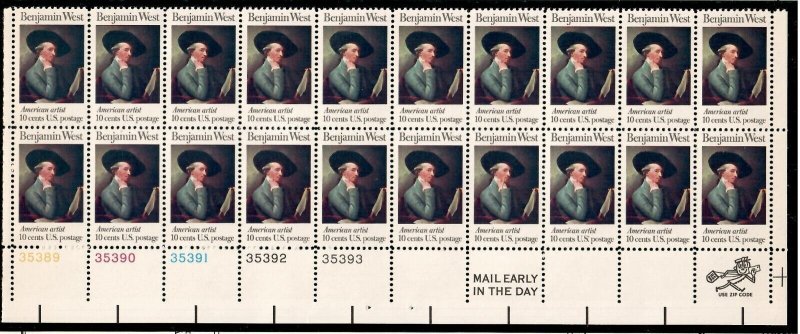 US # 1553 , American Arts , Plate Block of 20 - I Combine S/H