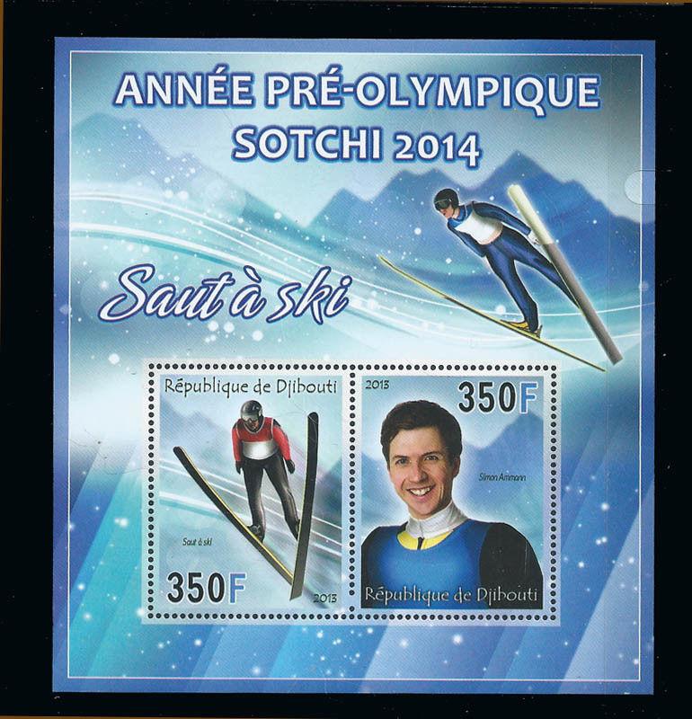 Djibouti 2014 Sochi Winter Olympics Ski Jumping 2 Stamp S/S 4B-058