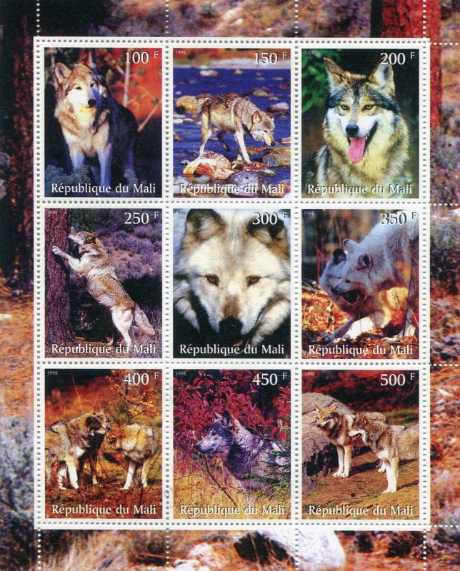 Mali 1998 WILD DOGS Sheet (9) Perforated Mint (NH)