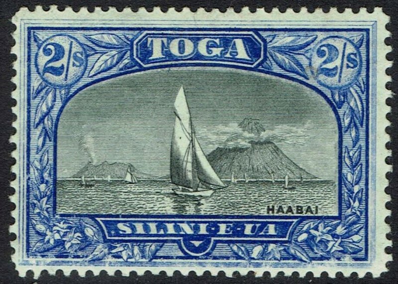 TONGA 1897 BOAT ON HARBOUR 2/- WMK TORTOISES SIDEWAYS