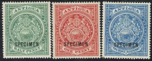 ANTIGUA 1908 ARMS SPECIMEN SET 1/2D 1D AND 21/2D