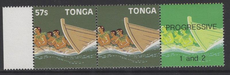 TONGA SG969a 1987 57s CANOE RACE VALUE OMITTED IN PAIR WITH NORMAL MNH