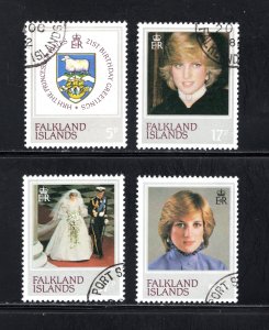 Falkland Islands SC #348-351  VF, Used, Princess Diana,  CV $2.95 .... 1930155