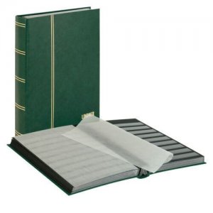 3 LINDNER STOCKBOOKS IN GREEN COVERS 60 BLACK PAGES WITH 9 STRIPS PRE-OWNED