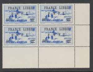 St Pierre & Miquelon Sc 251 MNH. 1942 60c on 90c Explorers, France Libre, block