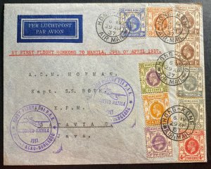 1937 Hong Kong First Flight Airmail Cover FFC To Batavia Netherlands Indies