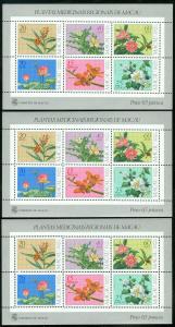 MACAU : 1983. Scott #482a Flowers. 8 S/S. All PO Fresh & VF Mint NH. Cat $1,600.