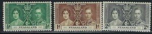 Nyasaland 51-53 MH 1937 KGVI Coronation (an6015)