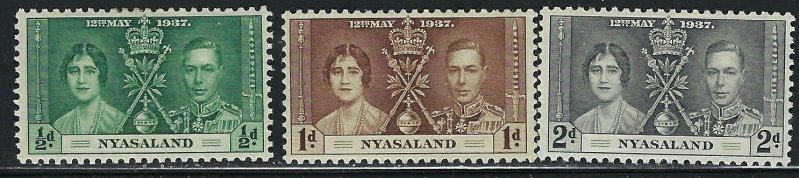 Nyasaland 51-53 MH 1937 KGVI Coronation (an6015)