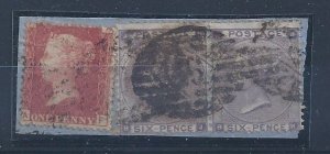 1855-64 GREAT BRITAIN - No. 22nd PAIR + No. 26 USED ON FRAGMENT