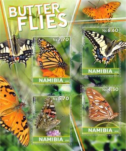 Stamps.Insects Butterflies 2020 year 1+1 sheets perforated Namibia