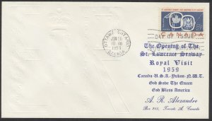 1959 #387 St Lawrence Seaway FDC, Embossed ER - Alexandre Cachet, Ottawa