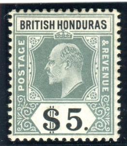 BRITISH HONDURAS-1904-7 $5 Grey Green & Black. A fine mounted mint example Sg 93